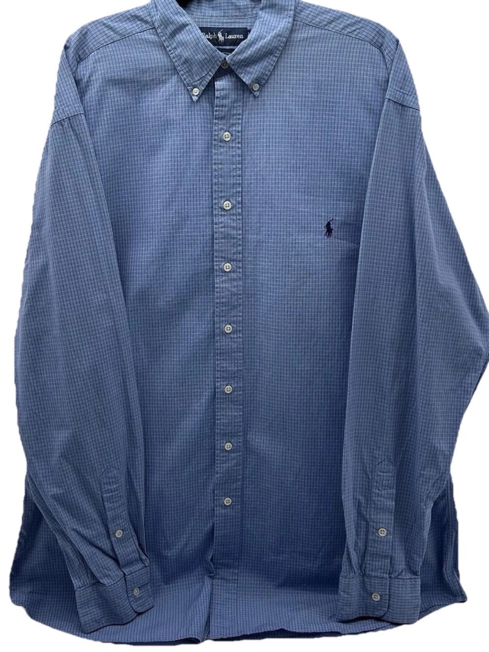 Ralph Lauren Blue Micro-Check Button-Down Shirt with Pony Embroidery